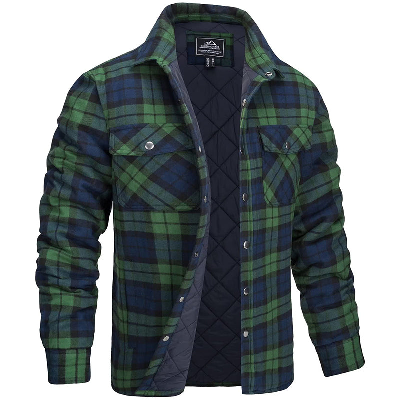 Men's Plaid Flannel Jacket - Classic Lumberjack Work Shirt - Green