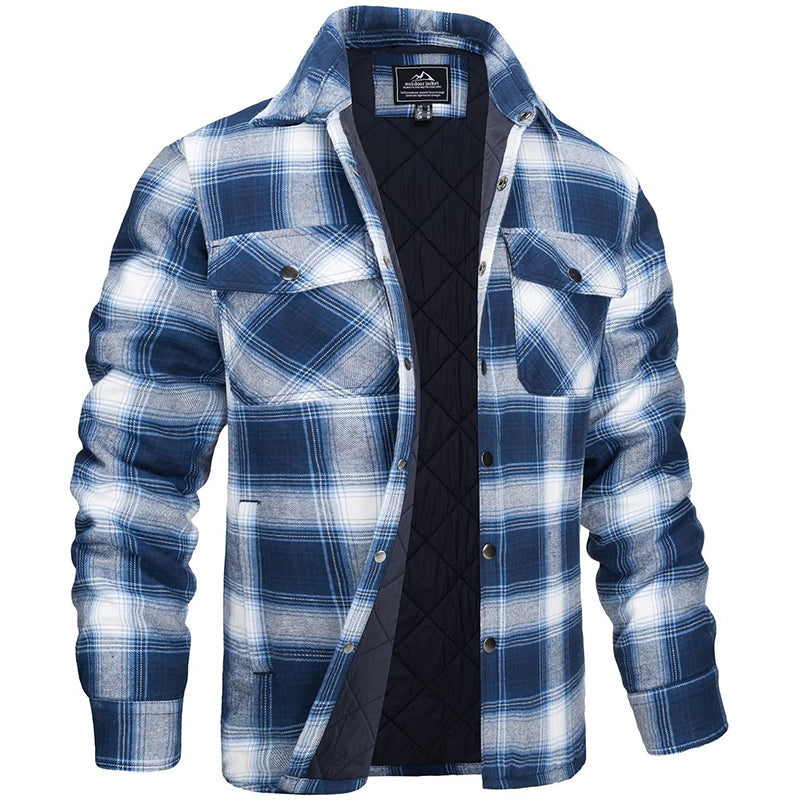 Men's Plaid Flannel Jacket - Classic Lumberjack Work Shirt - Light Blue