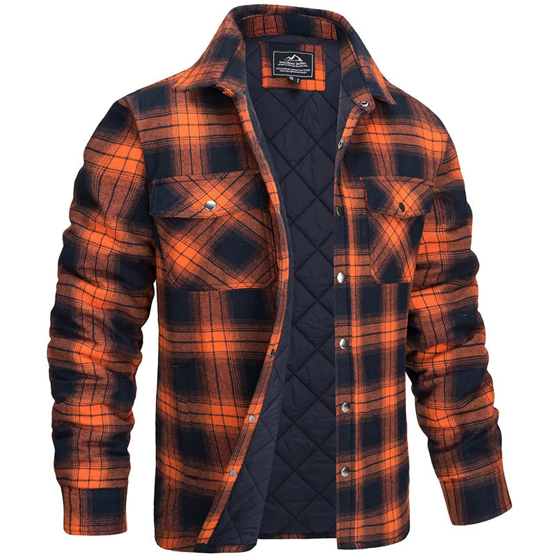 Men's Plaid Flannel Jacket - Classic Lumberjack Work Shirt - Orange