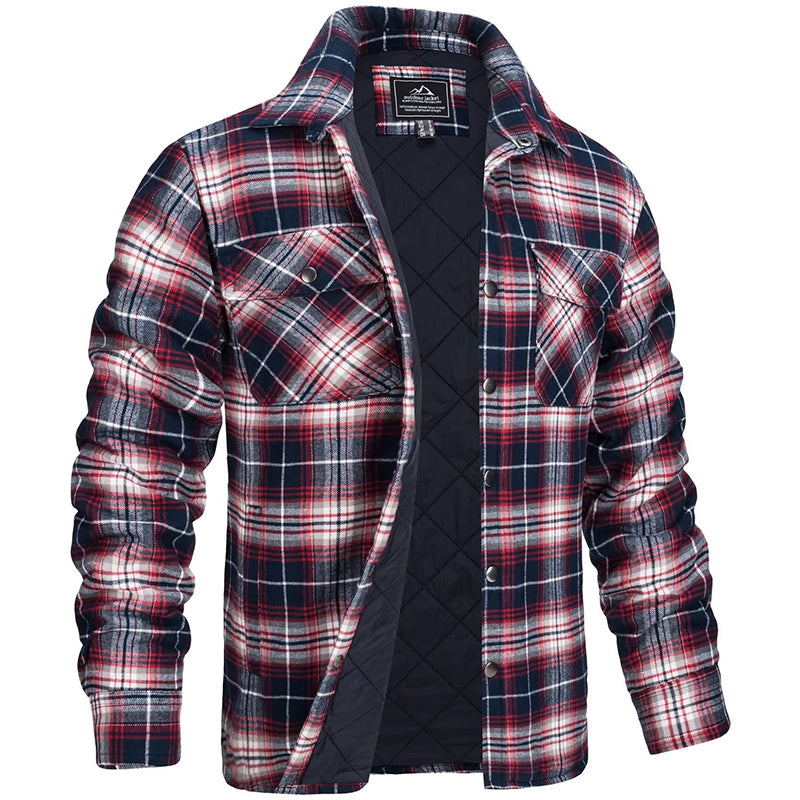 Men's Plaid Flannel Jacket - Classic Lumberjack Work Shirt - Red