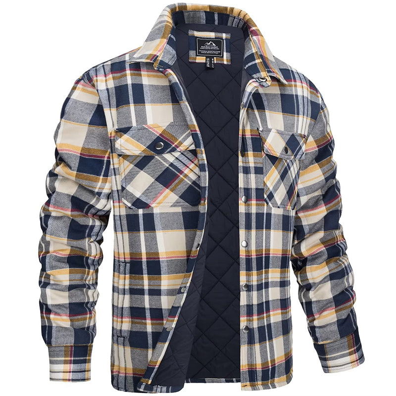Men's Plaid Flannel Jacket - Classic Lumberjack Work Shirt - Yellow