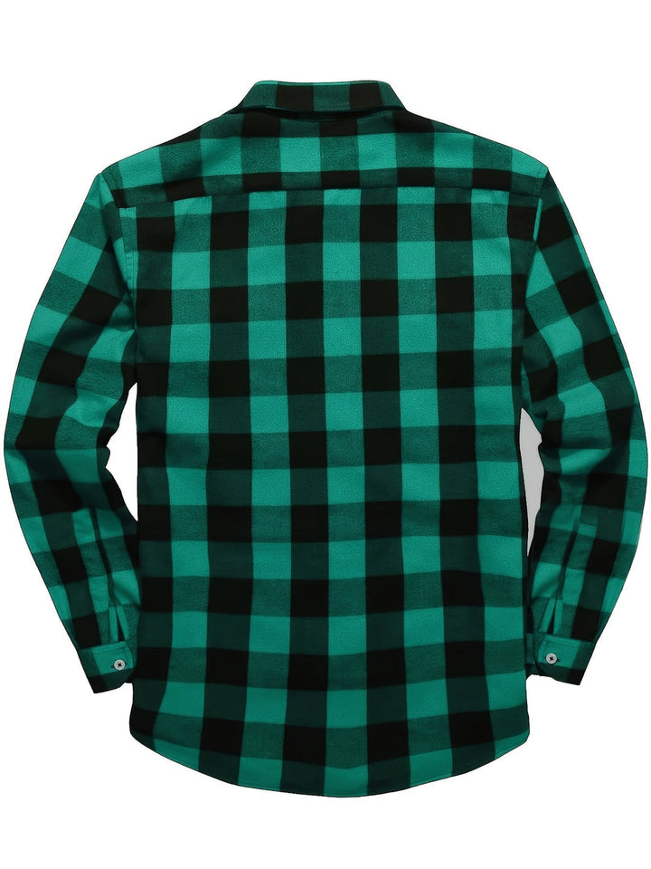 Men's Plaid Flannel Shirt with Double Chest Pockets - Casual