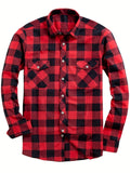 Men's Plaid Flannel Shirt with Double Chest Pockets - Casual