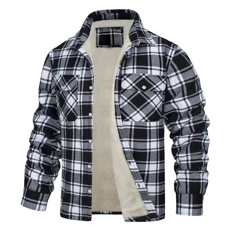 Men's Plaid Winter Jacket - Warm Quilted Lining - Black