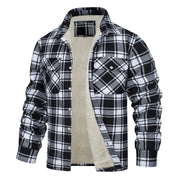 Men's Plaid Winter Jacket - Warm Quilted Lining - Black