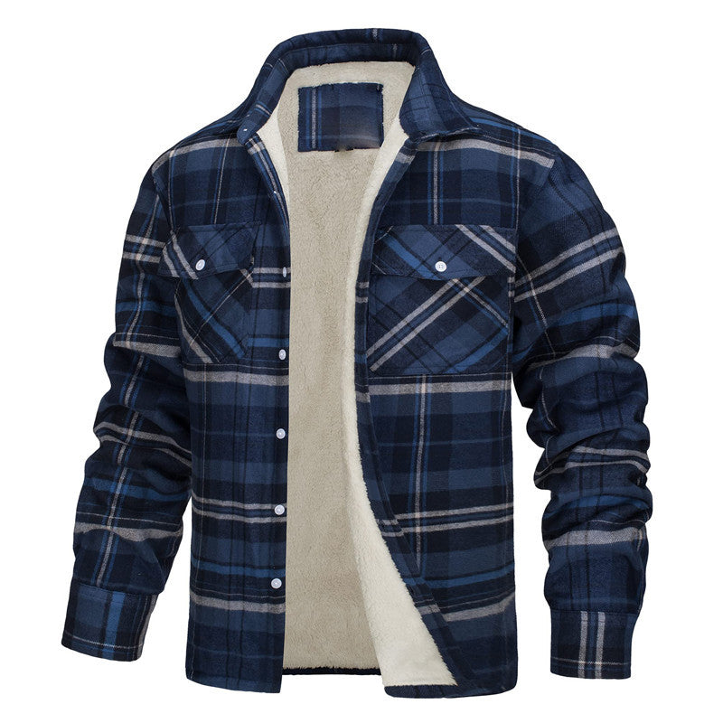 Men's Plaid Winter Jacket - Warm Quilted Lining - Blue