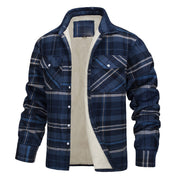 Men's Plaid Winter Jacket - Warm Quilted Lining - Blue