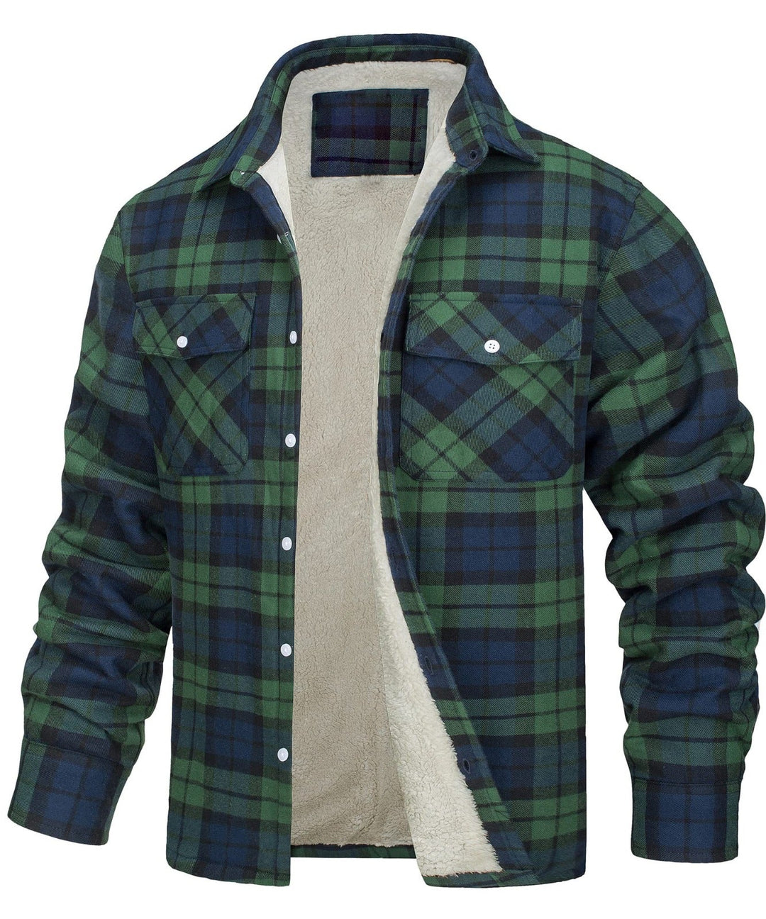 Men's Plaid Winter Jacket - Warm Quilted Lining - Green