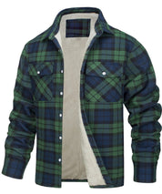Men's Plaid Winter Jacket - Warm Quilted Lining - Green