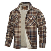 Men's Plaid Winter Jacket - Warm Quilted Lining - Khaki