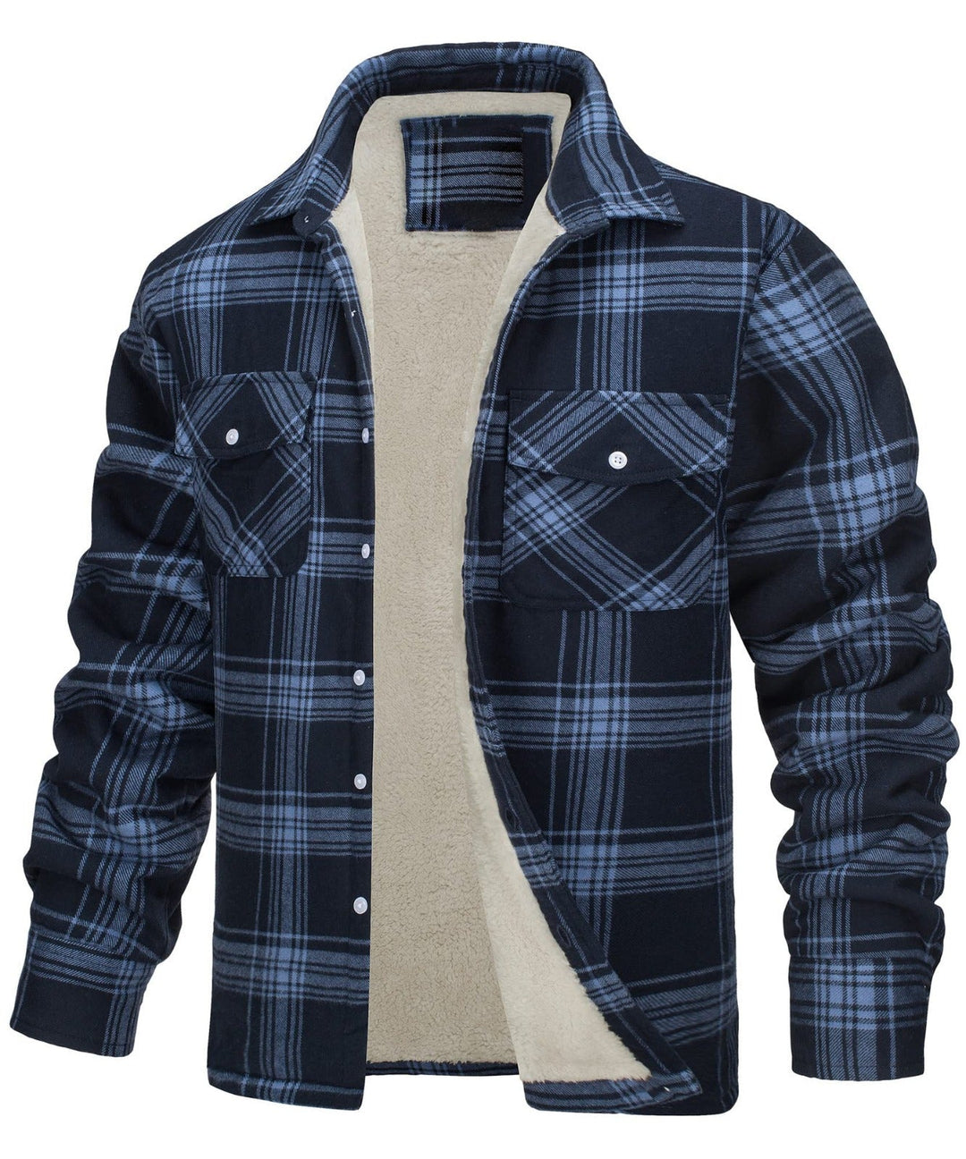 Men's Plaid Winter Jacket - Warm Quilted Lining - Light Blue