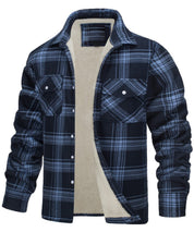 Men's Plaid Winter Jacket - Warm Quilted Lining - Light Blue