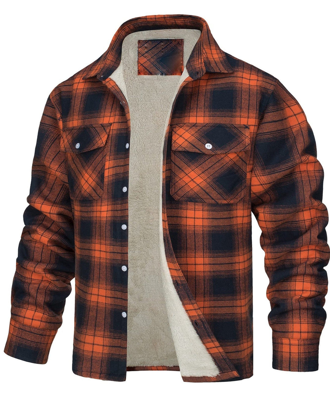 Men's Plaid Winter Jacket - Warm Quilted Lining - Orange