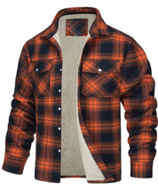 Men's Plaid Winter Jacket - Warm Quilted Lining - Orange