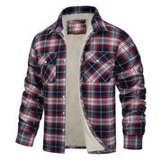 Men's Plaid Winter Jacket - Warm Quilted Lining - Red