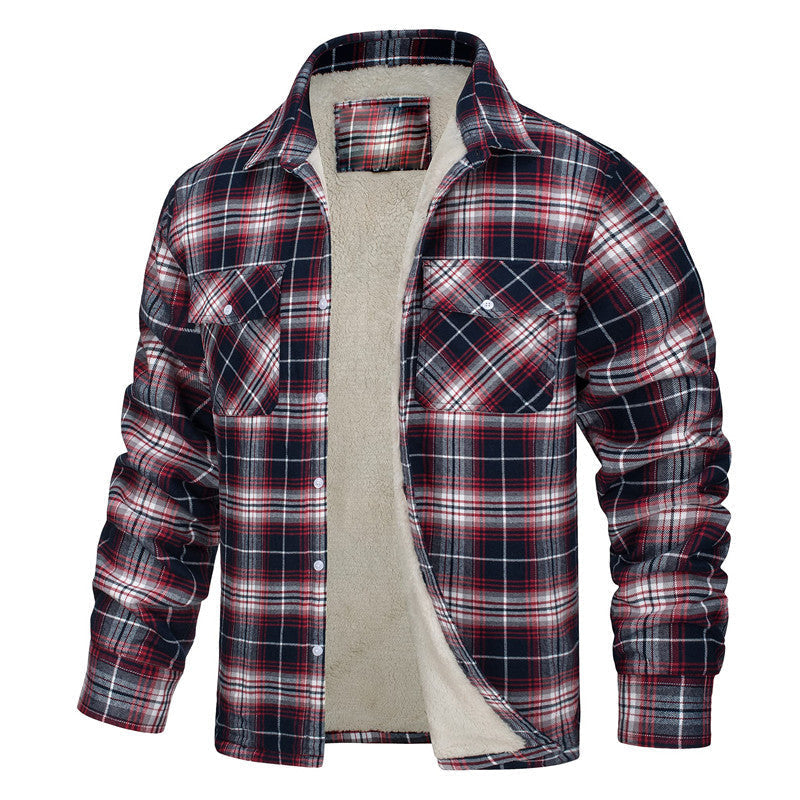 Men's Plaid Winter Jacket - Warm Quilted Lining - Red