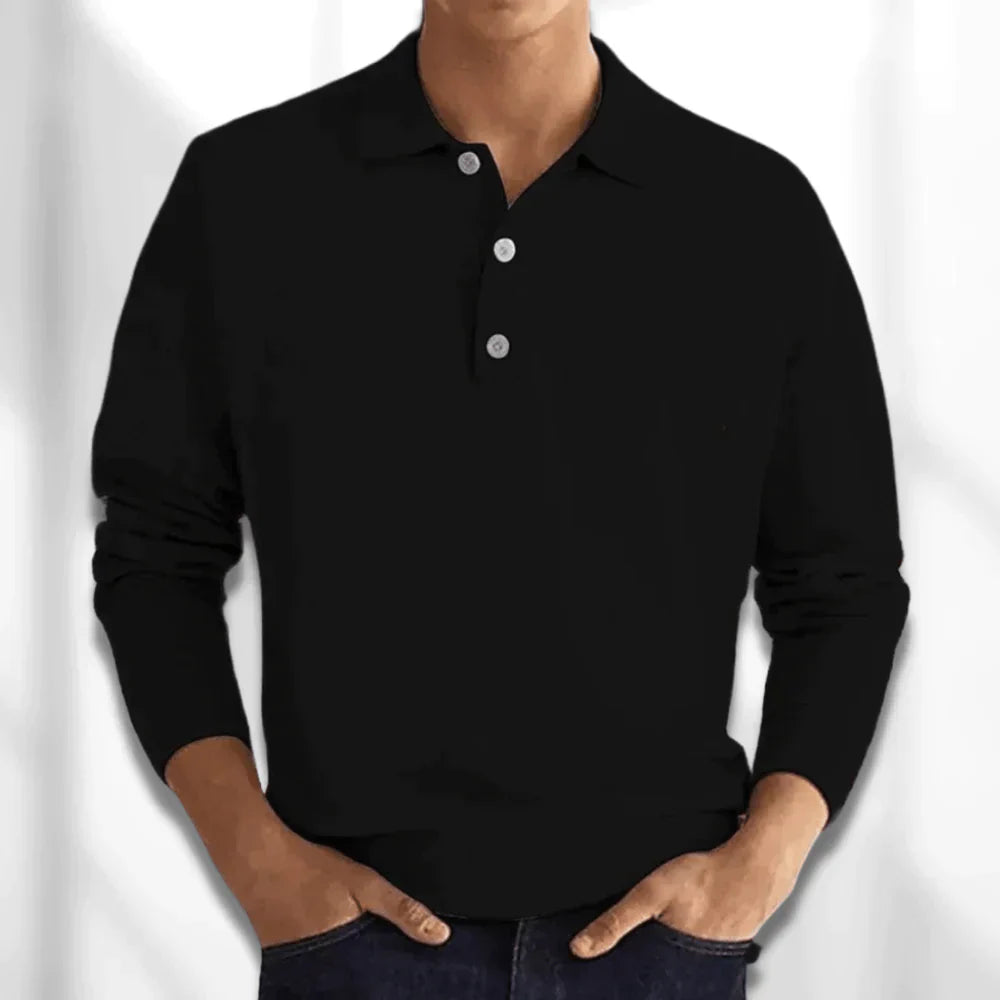 Men's Polo Sweater - Timeless Comfort Knit - Black