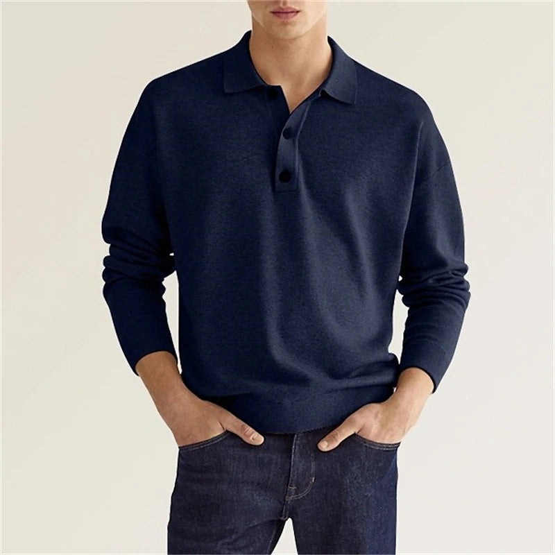 Men's Polo Sweater - Timeless Comfort Knit - Blue