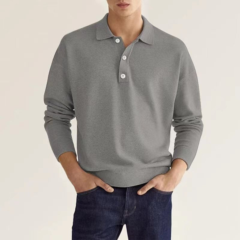 Men's Polo Sweater - Timeless Comfort Knit - Grey
