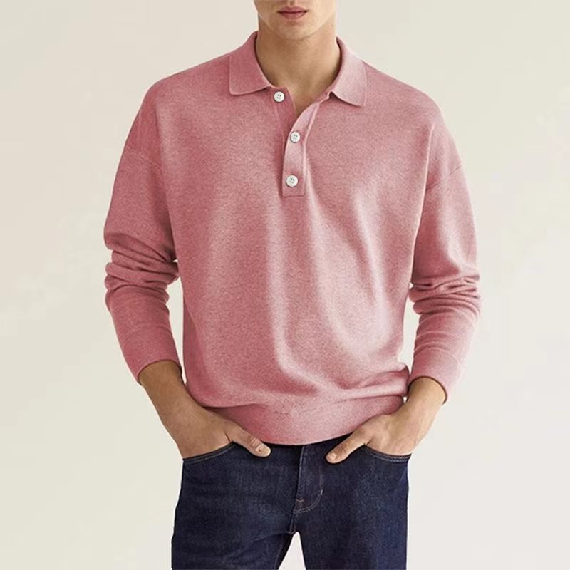 Men's Polo Sweater - Timeless Comfort Knit - Pink