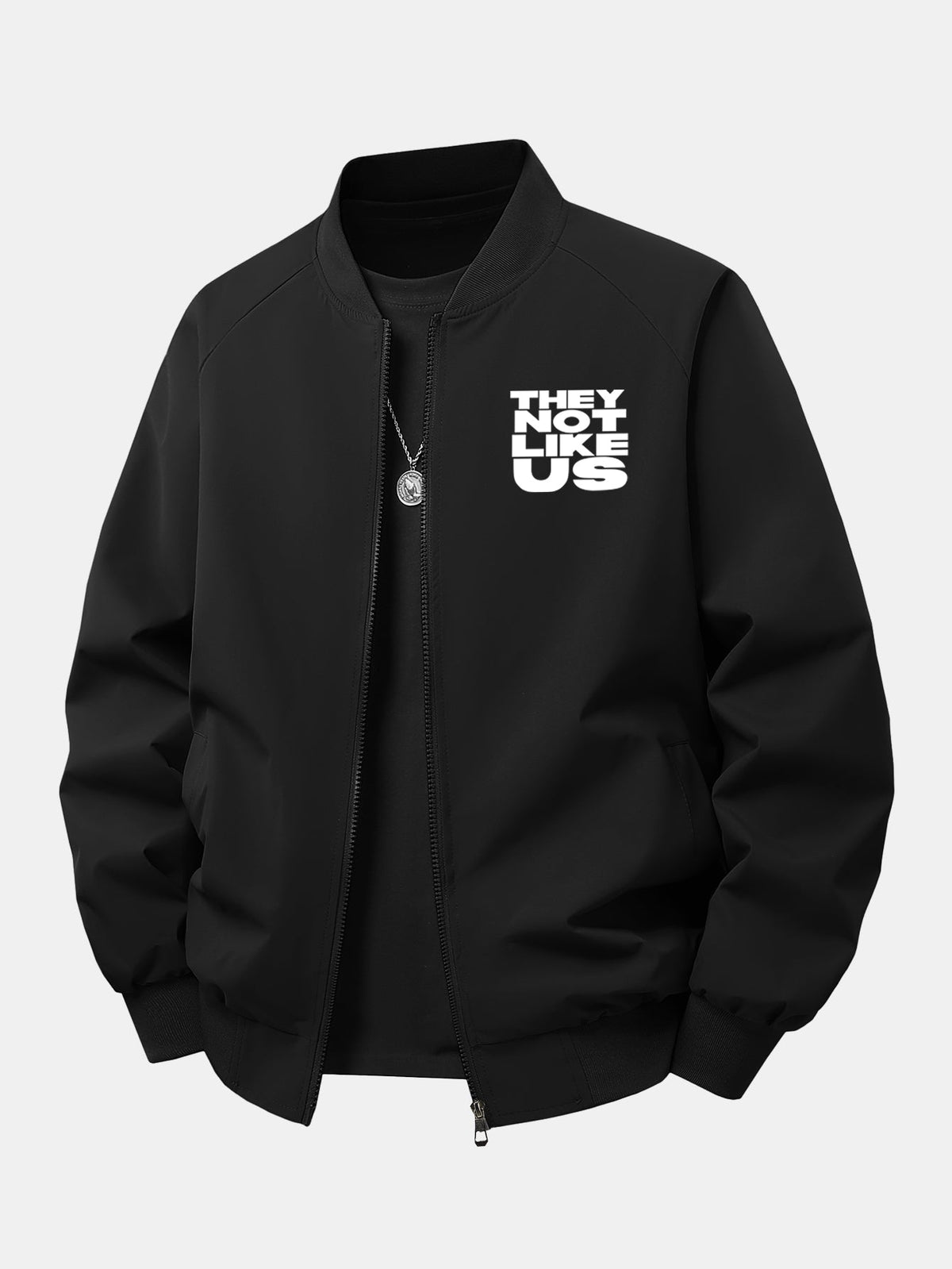 Men's Printed Zip-Up Bomber Jacket – Relaxed Fit Streetwear - Black