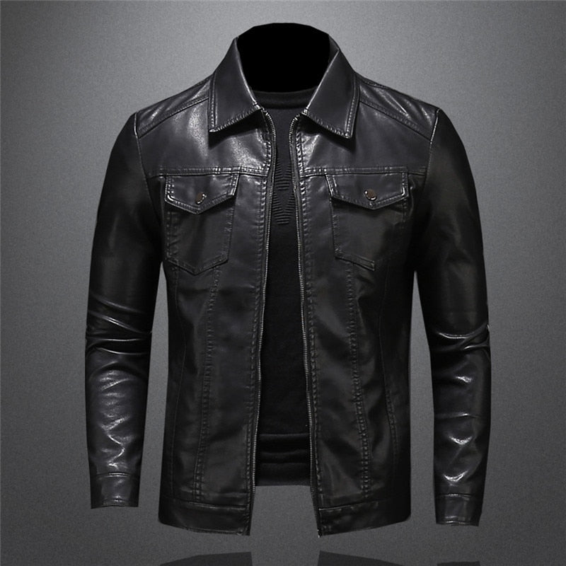Men's PU Leather Jacket - Classic Biker Style - Black