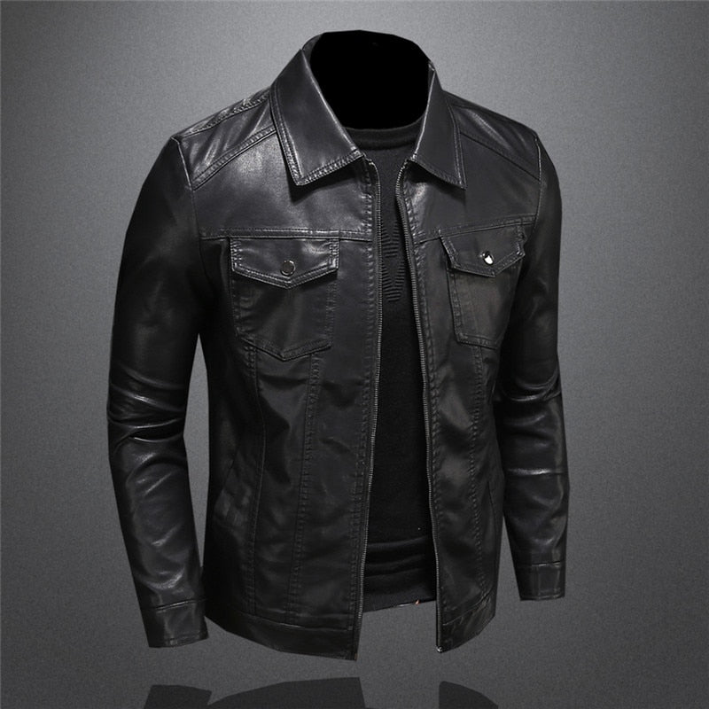 Men's PU Leather Jacket - Classic Biker Style