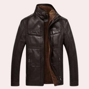 Men's PU Leather Winter Jacket - Classic Timeless Style - Black