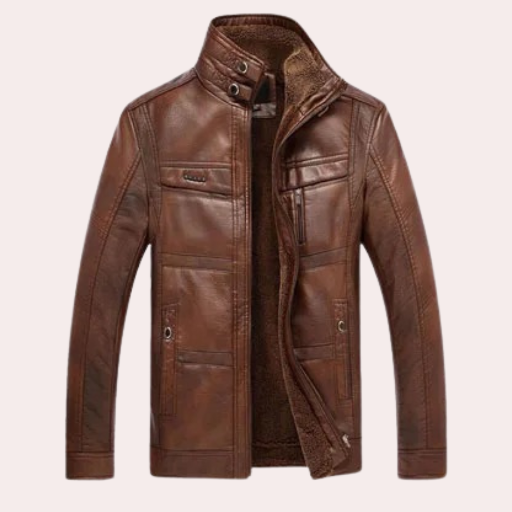 Men's PU Leather Winter Jacket - Classic Timeless Style - Coffee