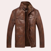 Men's PU Leather Winter Jacket - Classic Timeless Style - Coffee