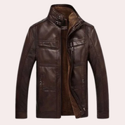 Men's PU Leather Winter Jacket - Classic Timeless Style - Dark Coffee
