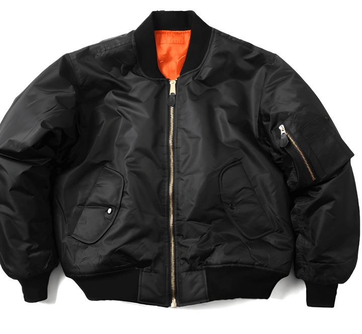 Men's Quilted Bomber Jacket - Classic Windbreaker with Stand Collar - Black
