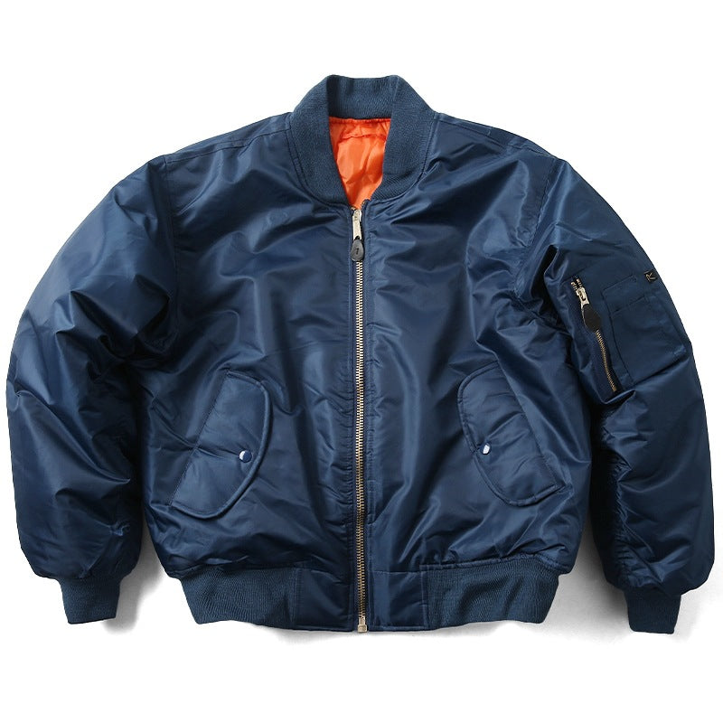 Men's Quilted Bomber Jacket - Classic Windbreaker with Stand Collar - Blue