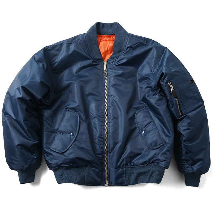 Men's Quilted Bomber Jacket - Classic Windbreaker with Stand Collar - Blue