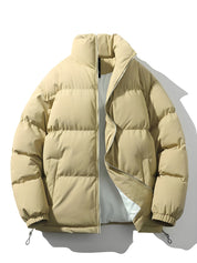 Men's Quilted Parka Jacket - Loose Fit Winter Coat - Beige