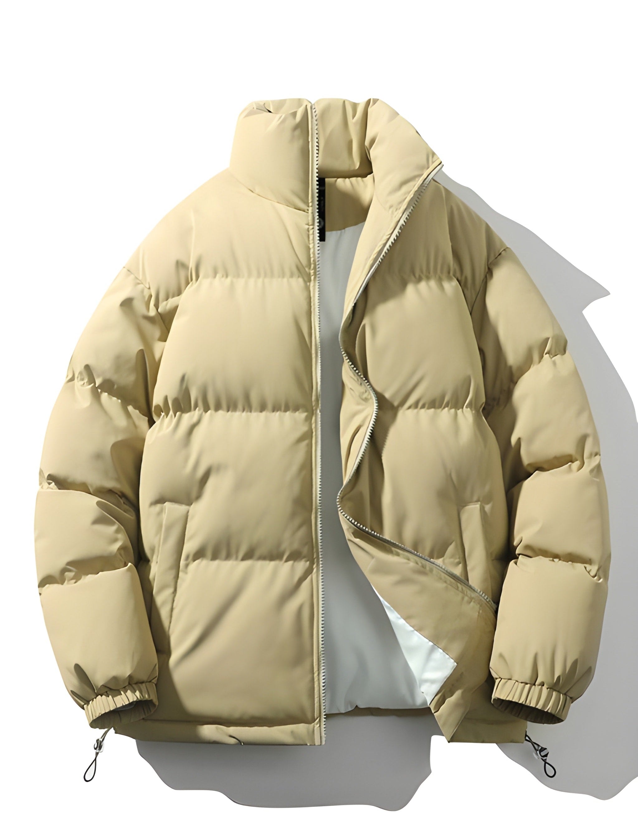 Men's Quilted Parka Jacket - Loose Fit Winter Coat - Beige
