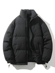 Men's Quilted Parka Jacket - Loose Fit Winter Coat - Black