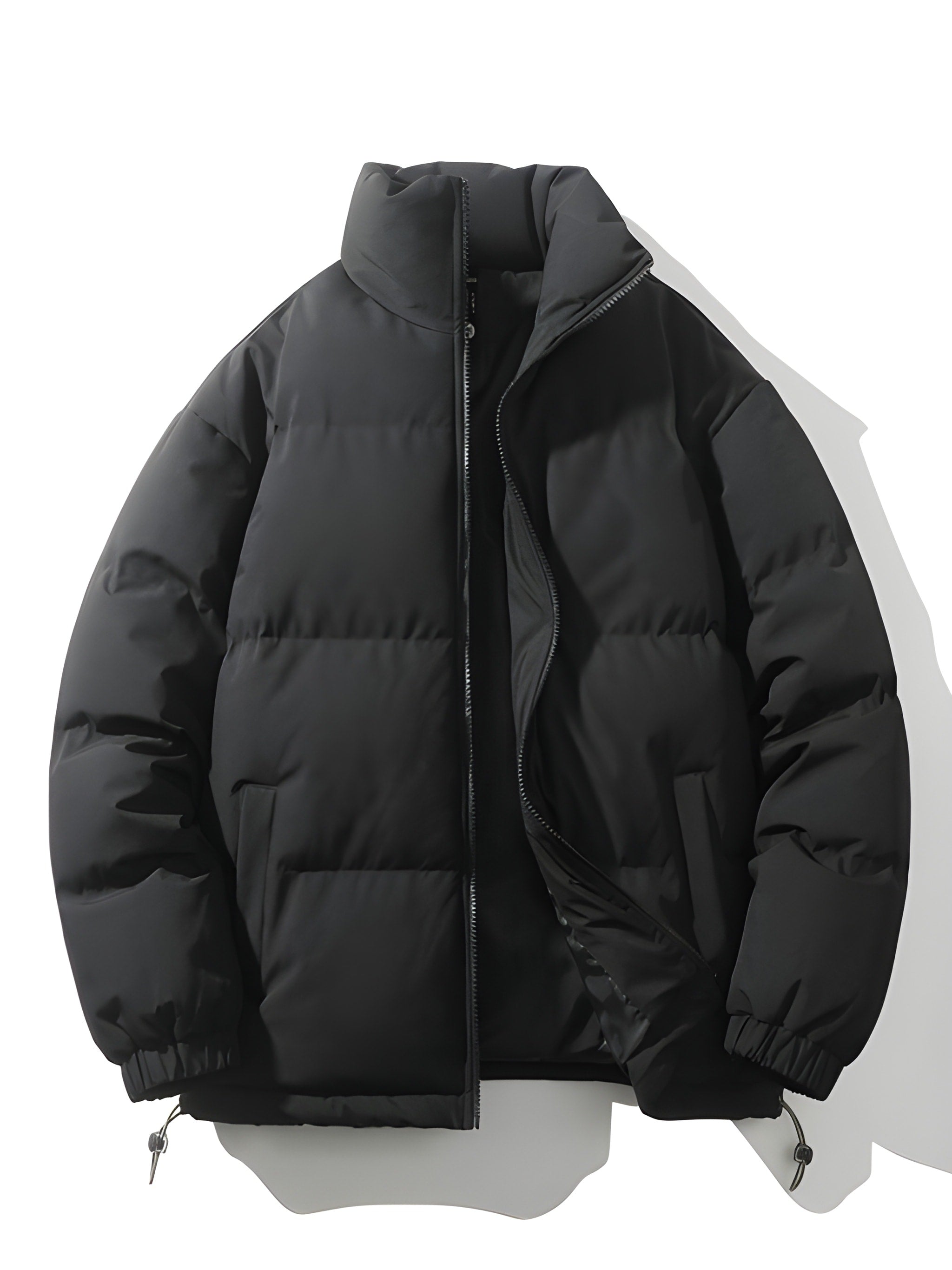 Men's Quilted Parka Jacket - Loose Fit Winter Coat - Black