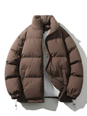 Men's Quilted Parka Jacket - Loose Fit Winter Coat - Brown