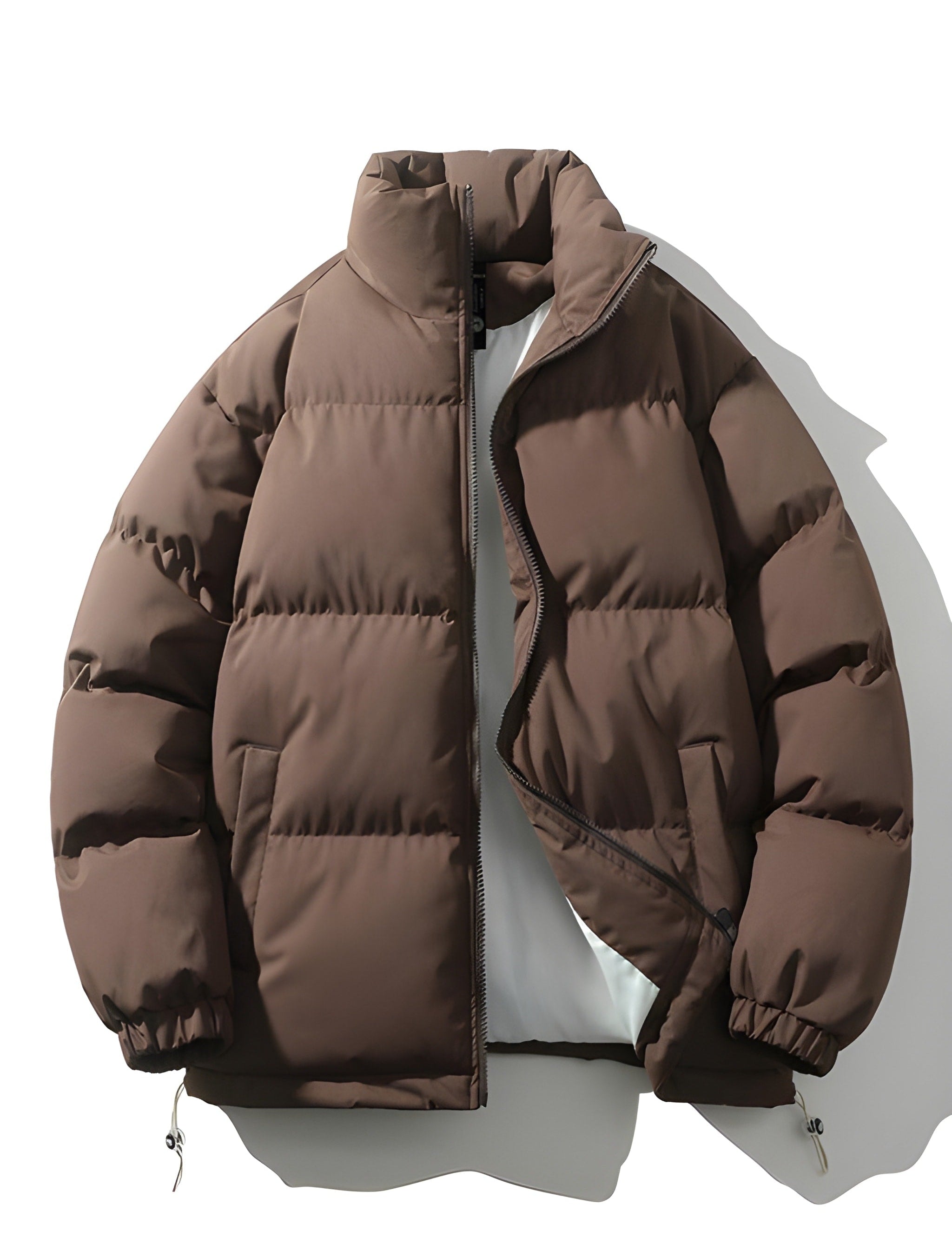 Men's Quilted Parka Jacket - Loose Fit Winter Coat - Brown