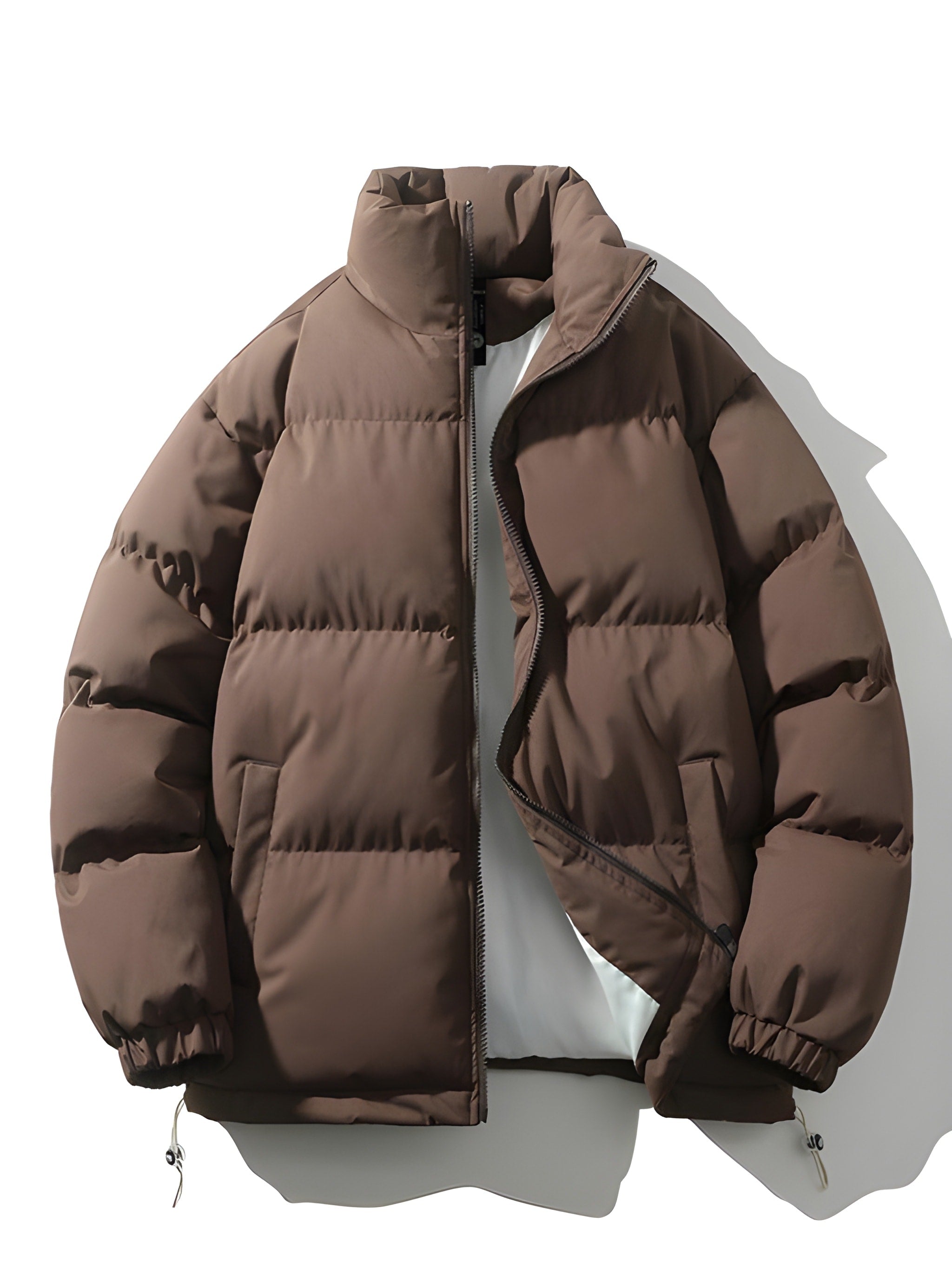 Men's Quilted Parka Jacket - Loose Fit Winter Coat - Brown