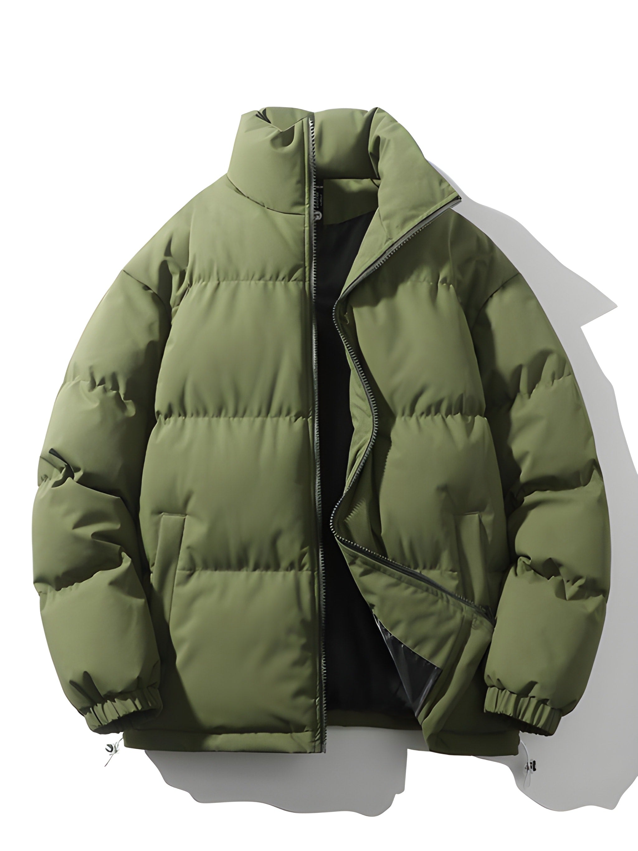 Men's Quilted Parka Jacket - Loose Fit Winter Coat - Green