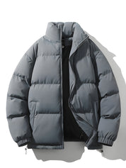 Men's Quilted Parka Jacket - Loose Fit Winter Coat - Grey