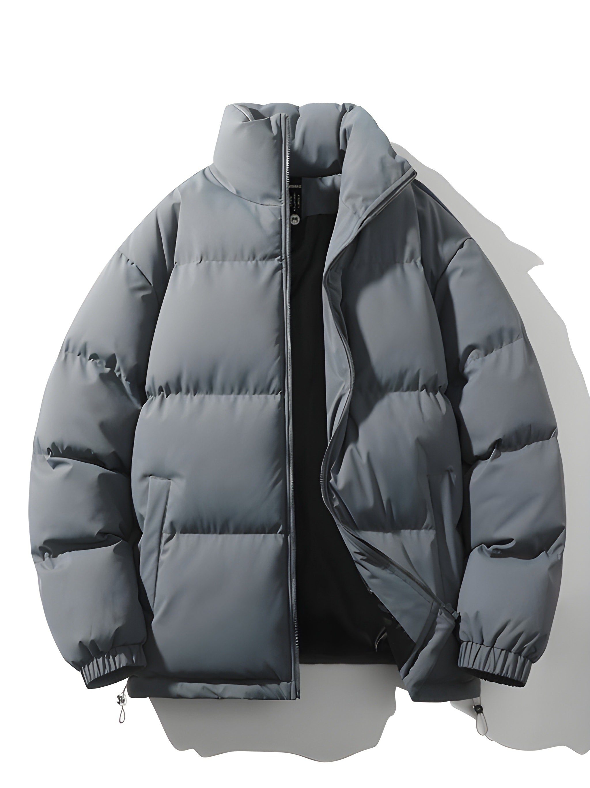 Men's Quilted Parka Jacket - Loose Fit Winter Coat - Grey