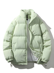 Men's Quilted Parka Jacket - Loose Fit Winter Coat - Light Green