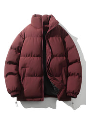 Men's Quilted Parka Jacket - Loose Fit Winter Coat - Maroon