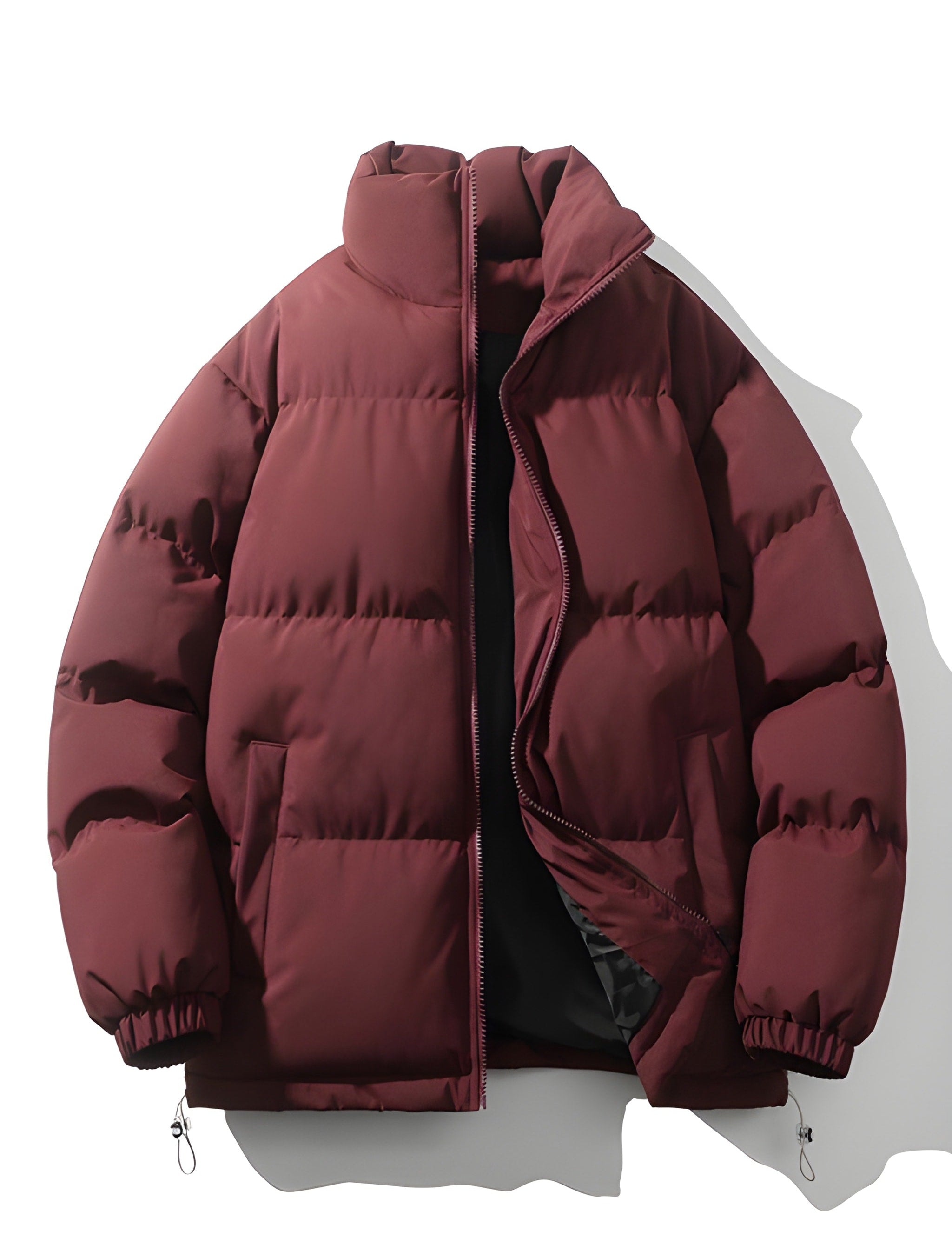 Men's Quilted Parka Jacket - Loose Fit Winter Coat - Maroon