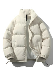 Men's Quilted Parka Jacket - Loose Fit Winter Coat - White