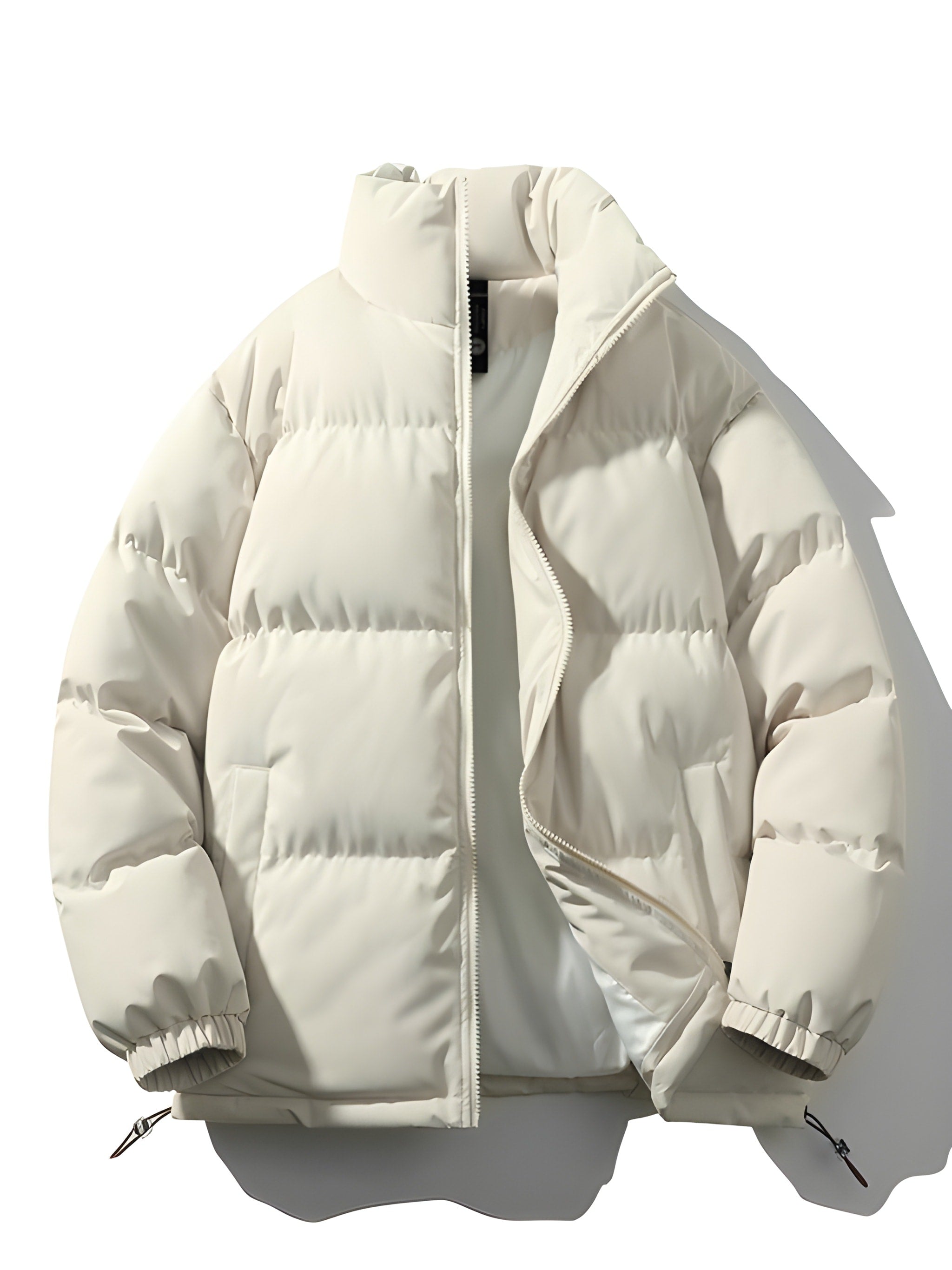 Men's Quilted Parka Jacket - Loose Fit Winter Coat - White