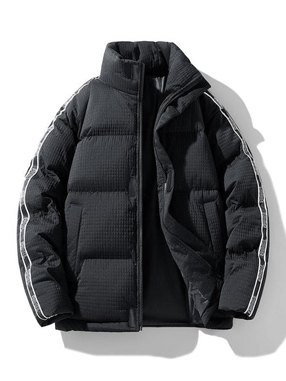 Men's Quilted Puffer Jacket with Stand Collar – Winter Warmth - Black